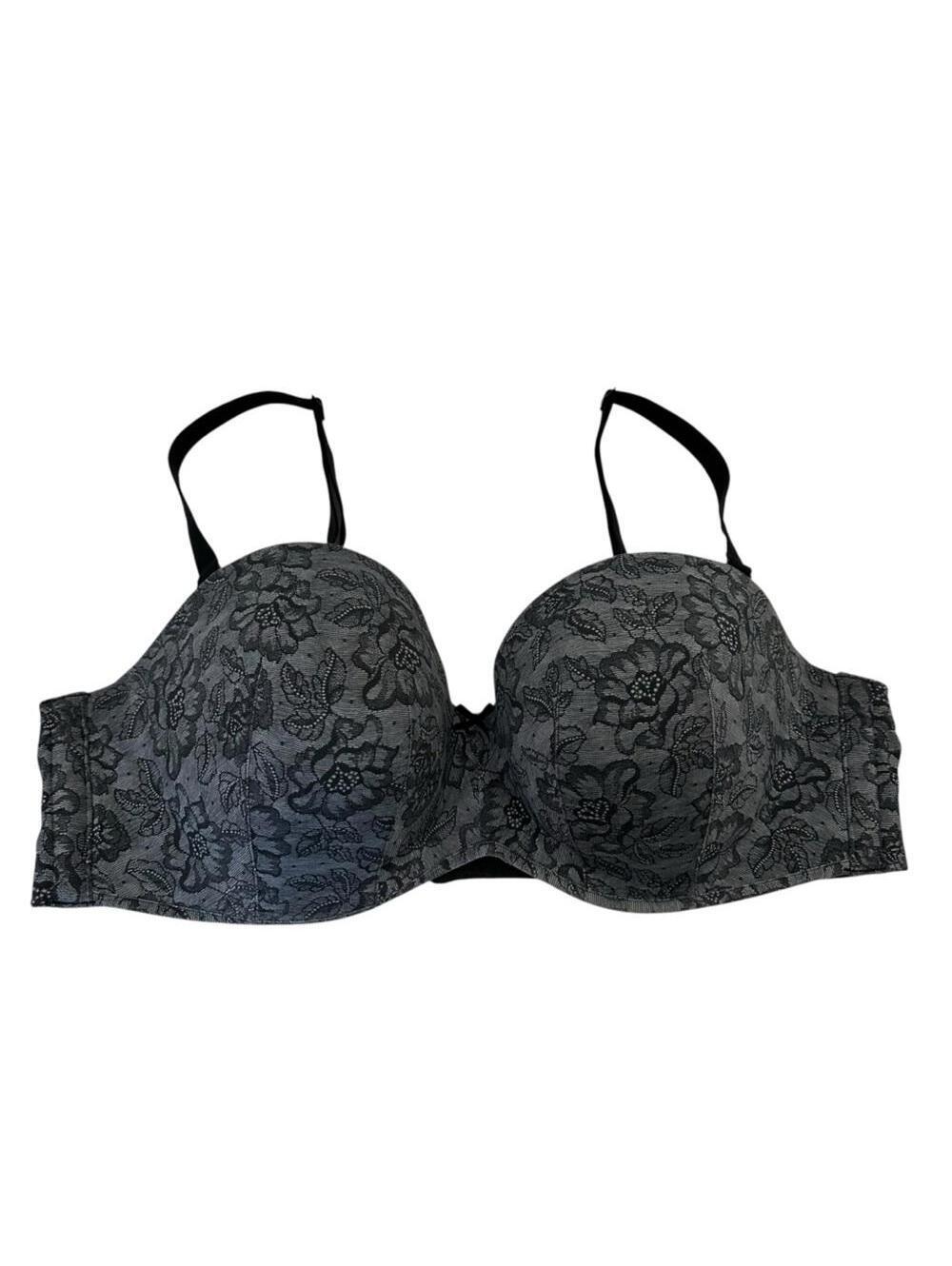Cacique Women's Gray Floral Lace Multi-Way Strapless Back Closure Bra Size 42D